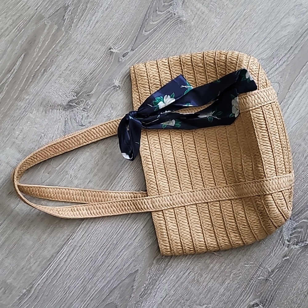 Draper James Straw Tote Shoulder Bag with Scarf